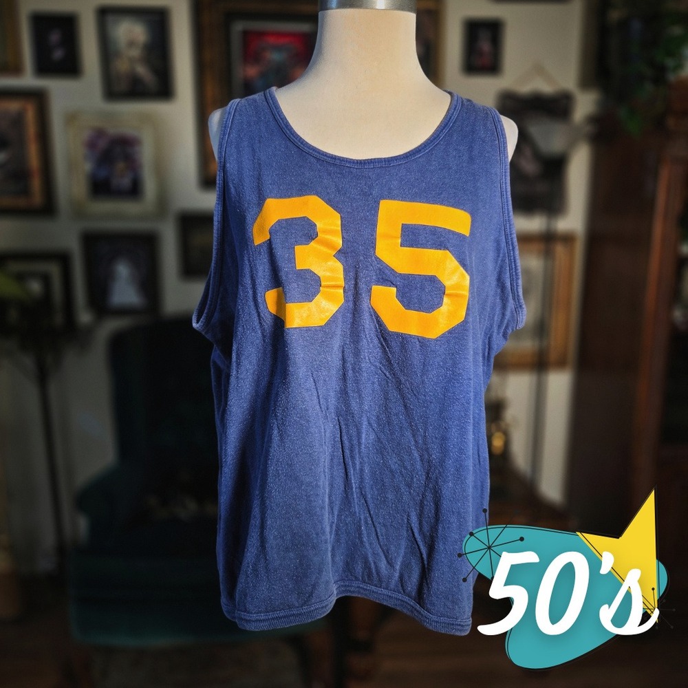 Vintage 1950s Basketball Jersey Reversible Blue Red Tank Top Number 35 White XL